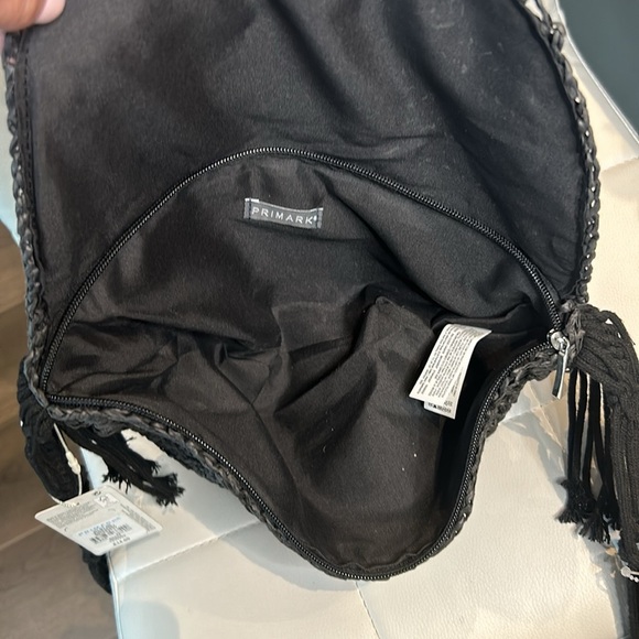 Primark Black Raffia Macrame Shoulder Strap Crossbody Bohemian Bag NWT - Picture 10 of 16